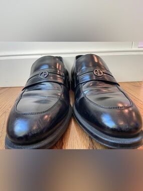 Giorgio Armani Black Leather Loafers Mens US 9 Slip On Dress Shoes Made In Italy